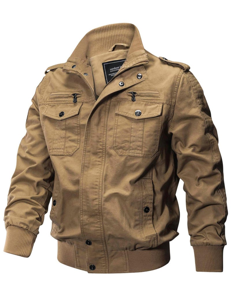 CRYSULLY Men's Military Lightweight Jacket Multi Pocket Tactical Safari Jacket Fall Winter Field Jacket Windbreaker - Image 4